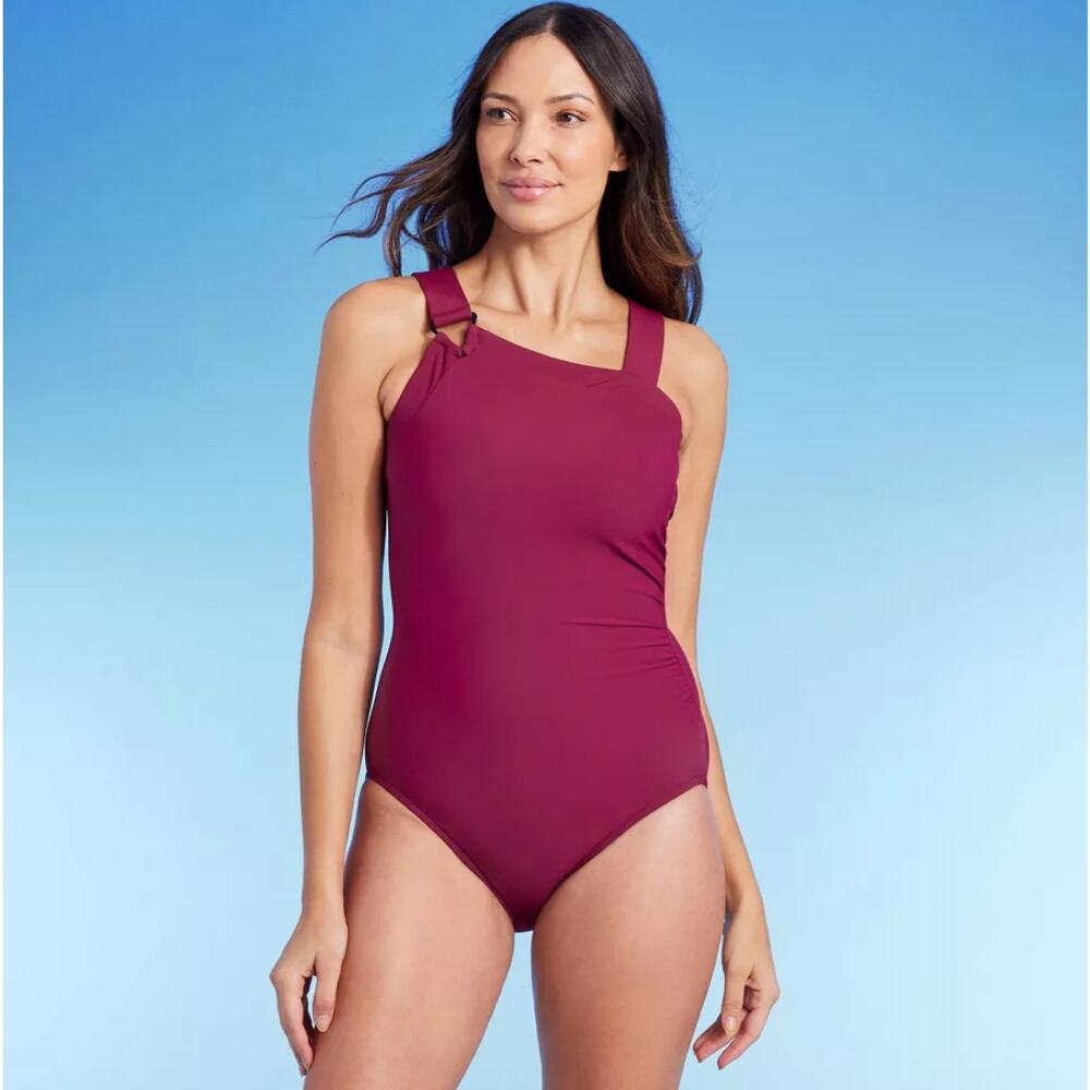 Womens Aqua Green UPF 50 Asymmetrical Shoulder One Piece Swimsuit Extra Large XL
